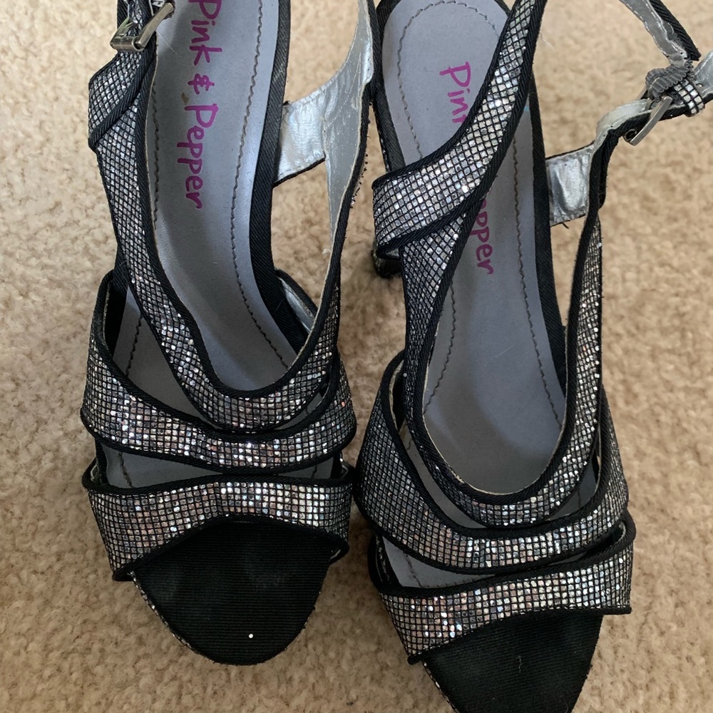 Pink & Pepper Black silver sequence high heel shoe